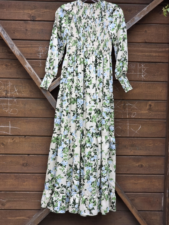 Tuckernuck English Ivy Floral Long-Sleeve  Maxi Dress in Cream and Green Size XS - Picture 5 of 7
